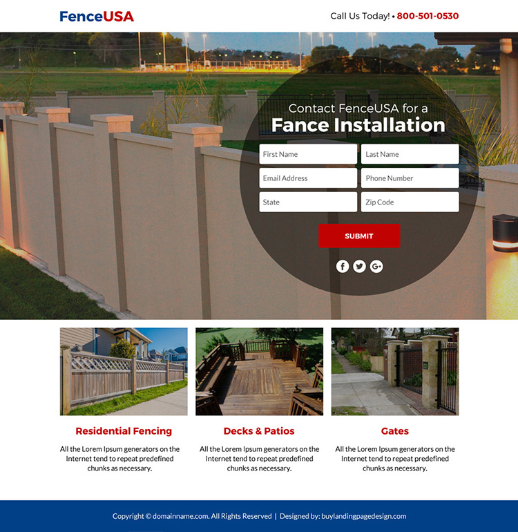 fencing service free estimate lead funnel landing page design