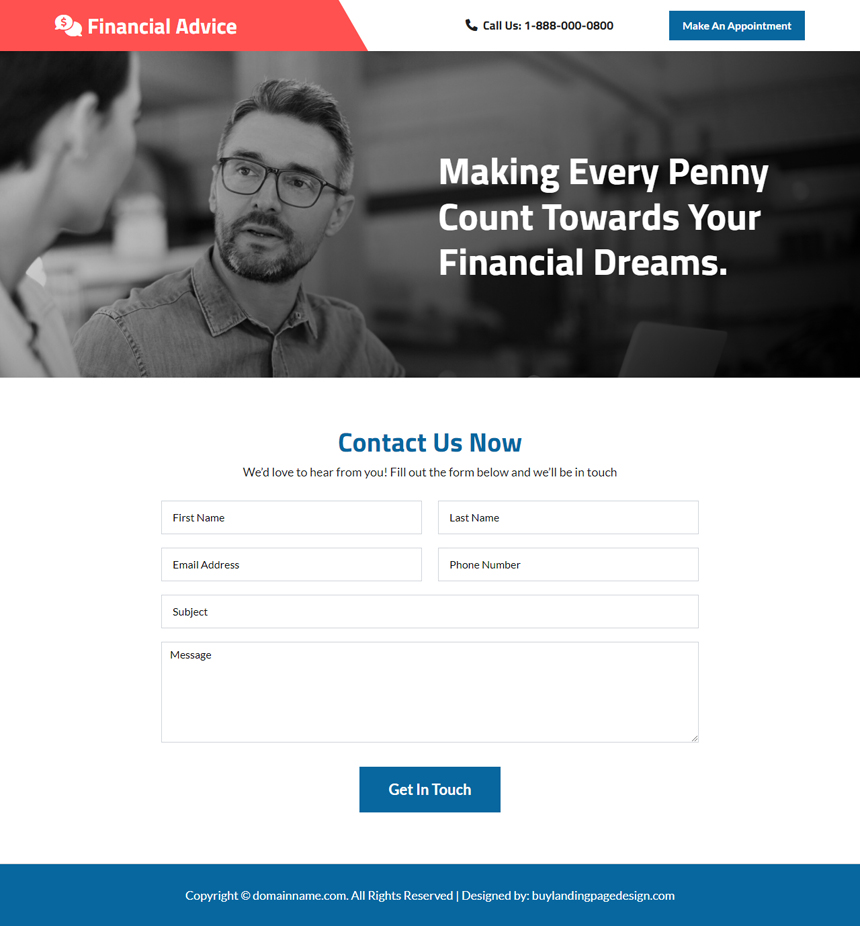 professional financial advisor responsive landing page design