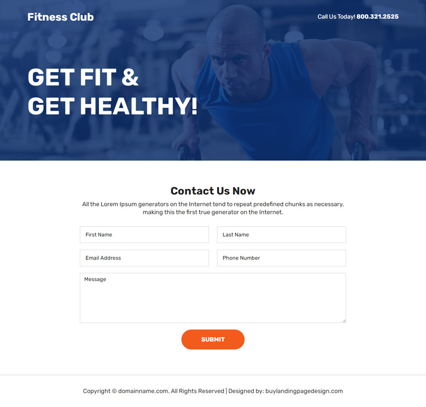 fitness training club landing page design