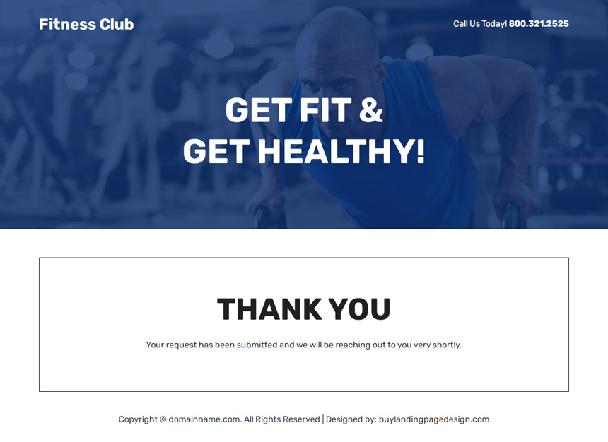 fitness training club landing page design