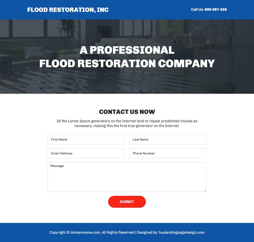 flood damage restoration service landing page