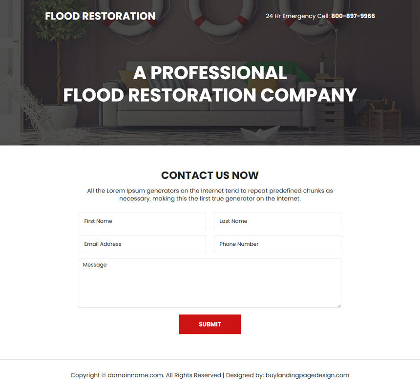 flood restoration company lead capture responsive landing page