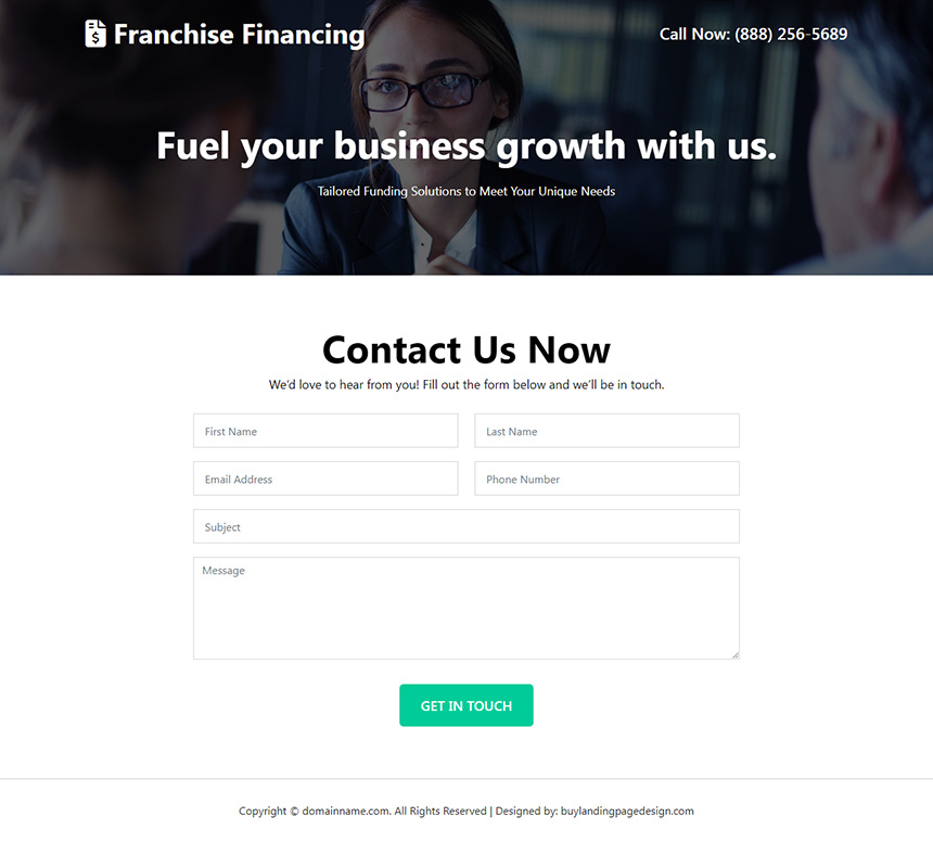 franchise financing lead capture responsive landing page