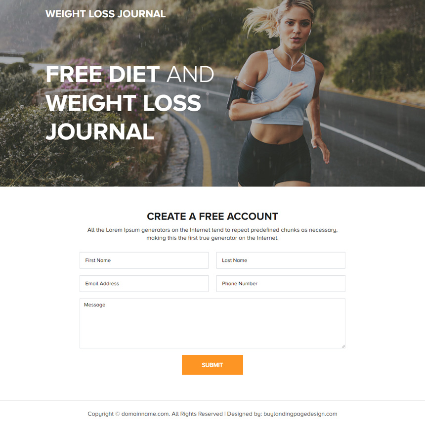 free weight loss journal lead capture responsive landing page