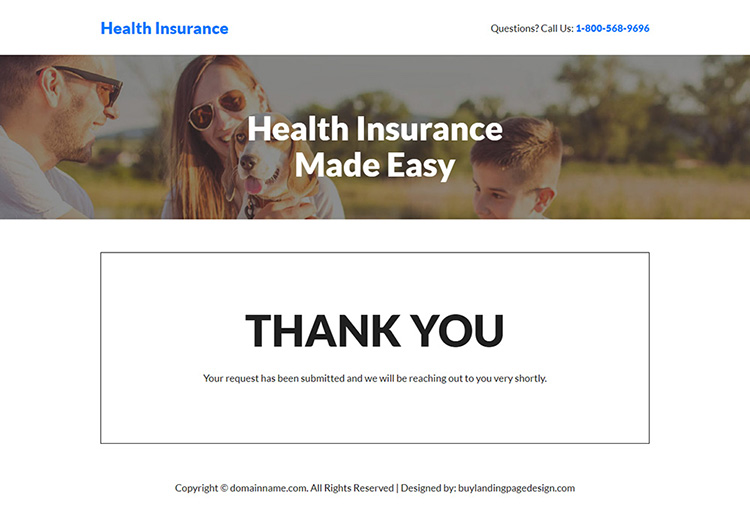 free health insurance cover responsive landing page