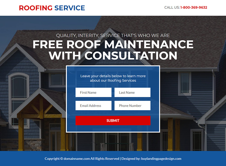 free roofing consultation service responsive landing page design