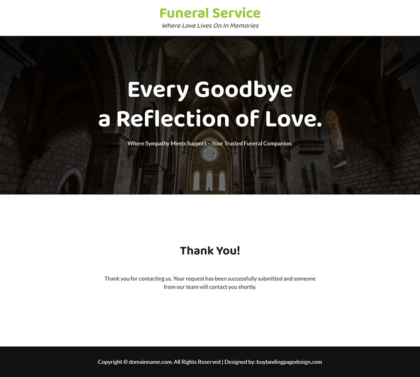 minimal funeral services landing page design