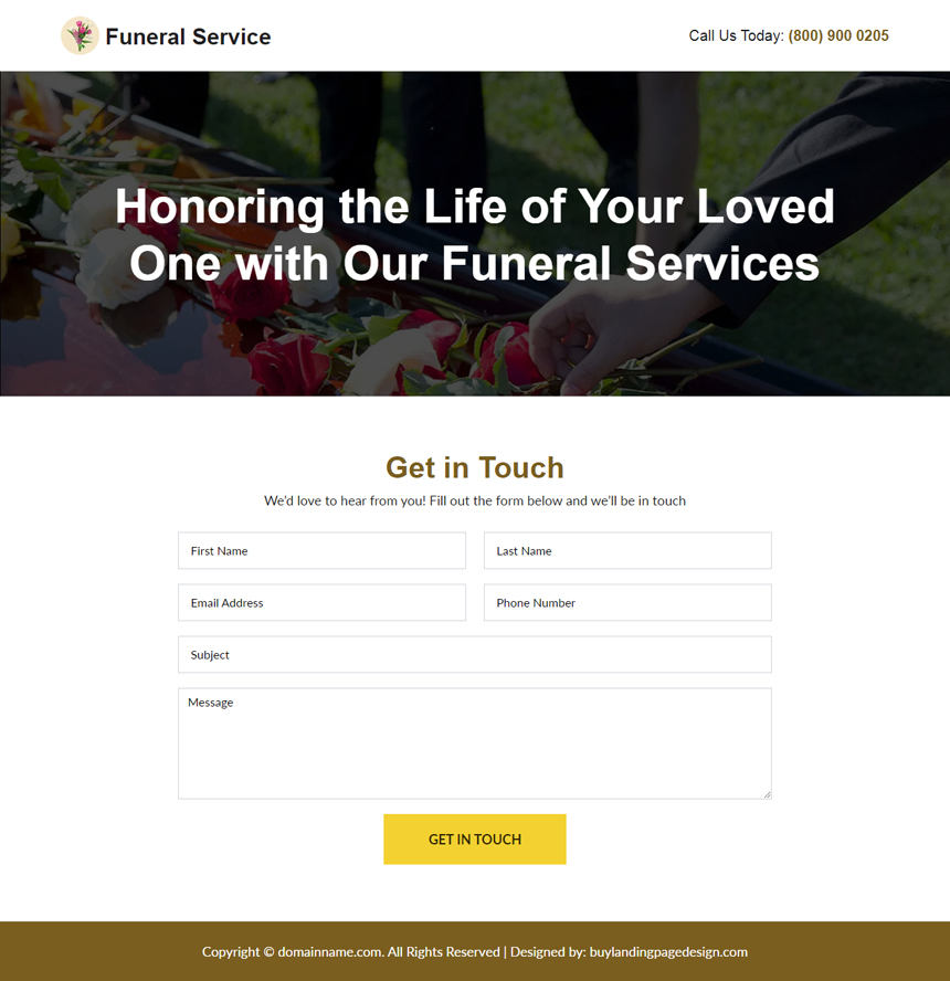 funeral services lead capture responsive landing page