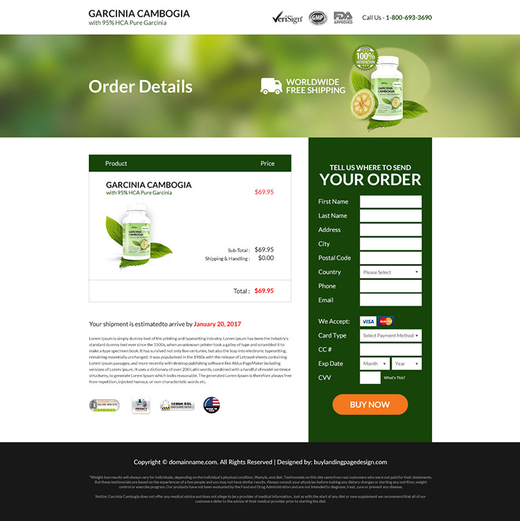 garcinia cambogia extract selling responsive landing page