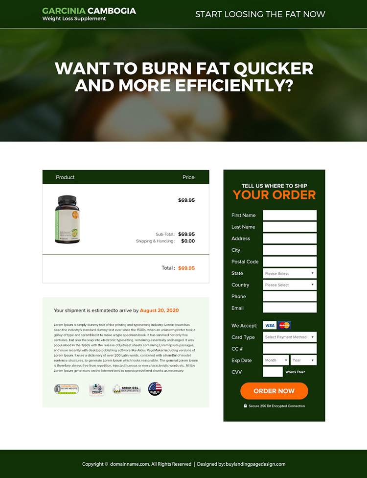 garcinia weight loss supplement responsive landing page