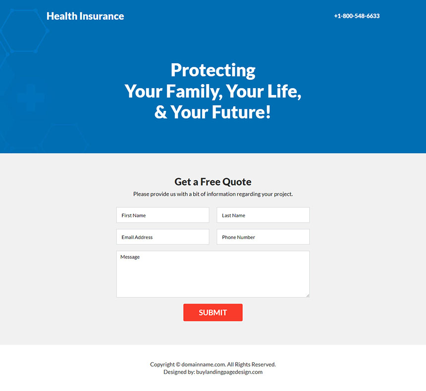 health insurance provider lead capture responsive landing page