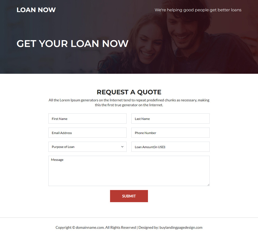 online personal loan lead capture landing page