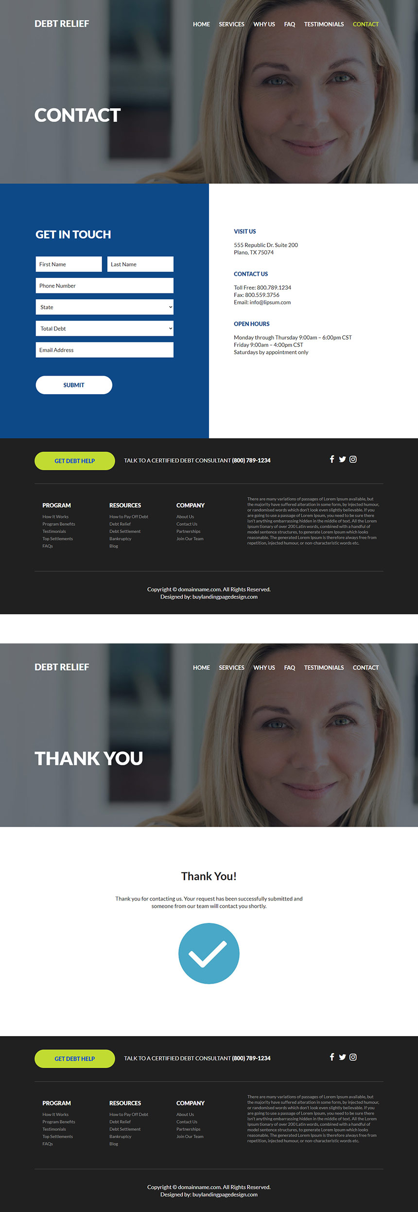 debt relief services responsive website design
