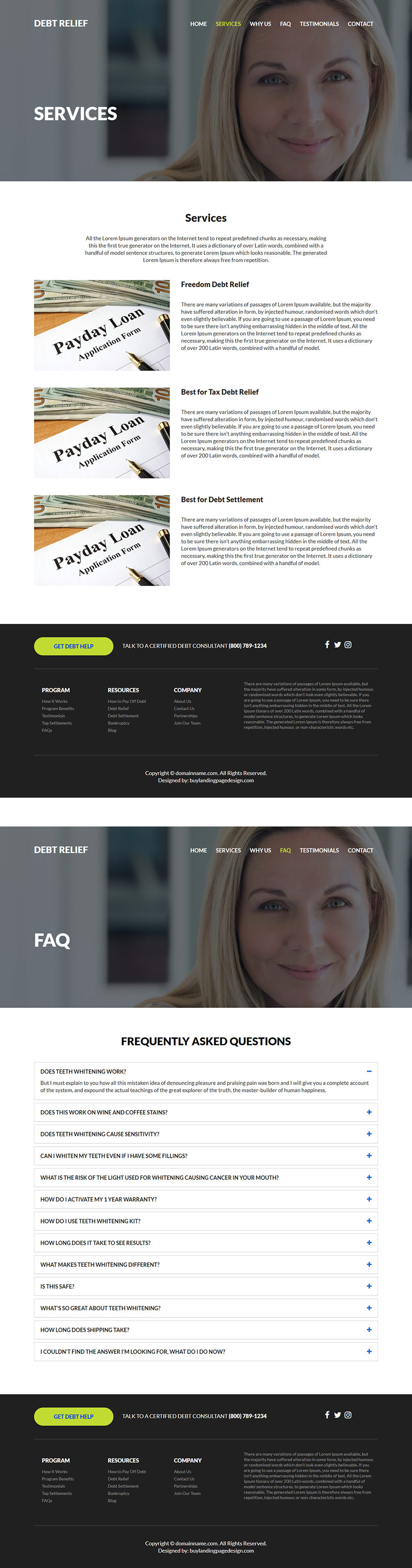 debt relief services responsive website design