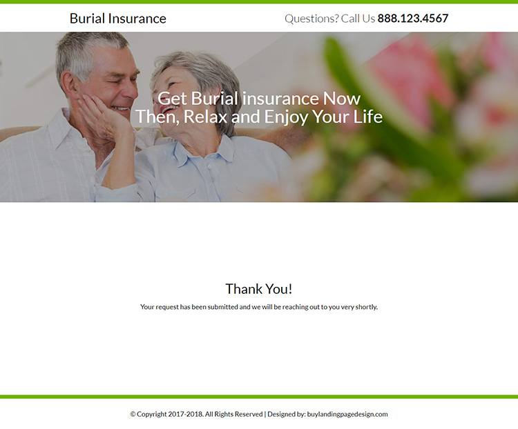 burial insurance phone call and email capturing responsive landing page