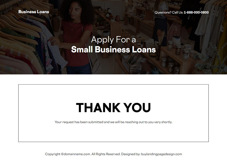 small business loan online application responsive landing page design