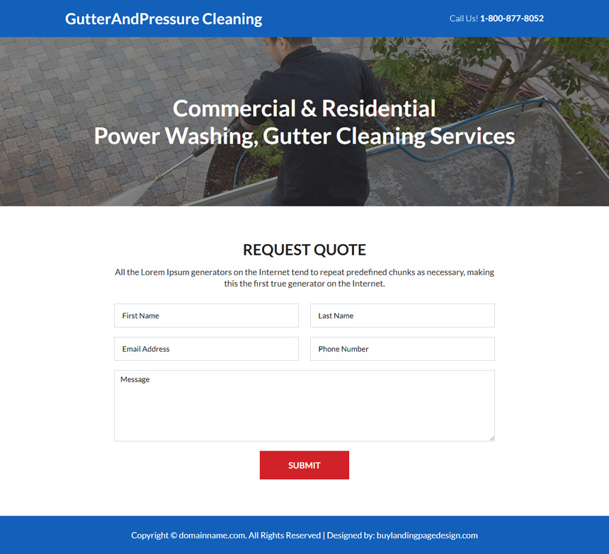 gutter and pressure cleaning responsive landing page