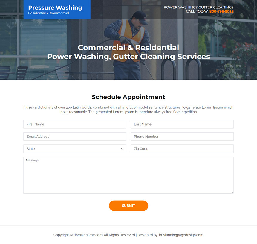 gutter and pressure cleaning service responsive landing page