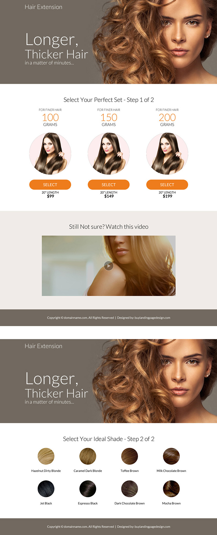 professional hair extension selling responsive landing page design