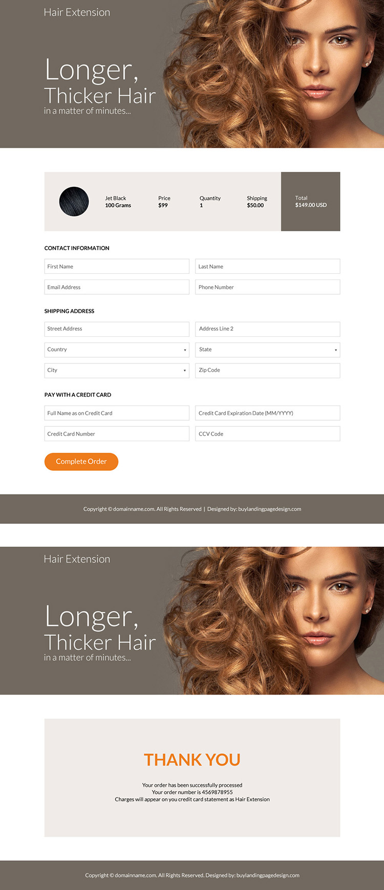 professional hair extension selling responsive landing page design