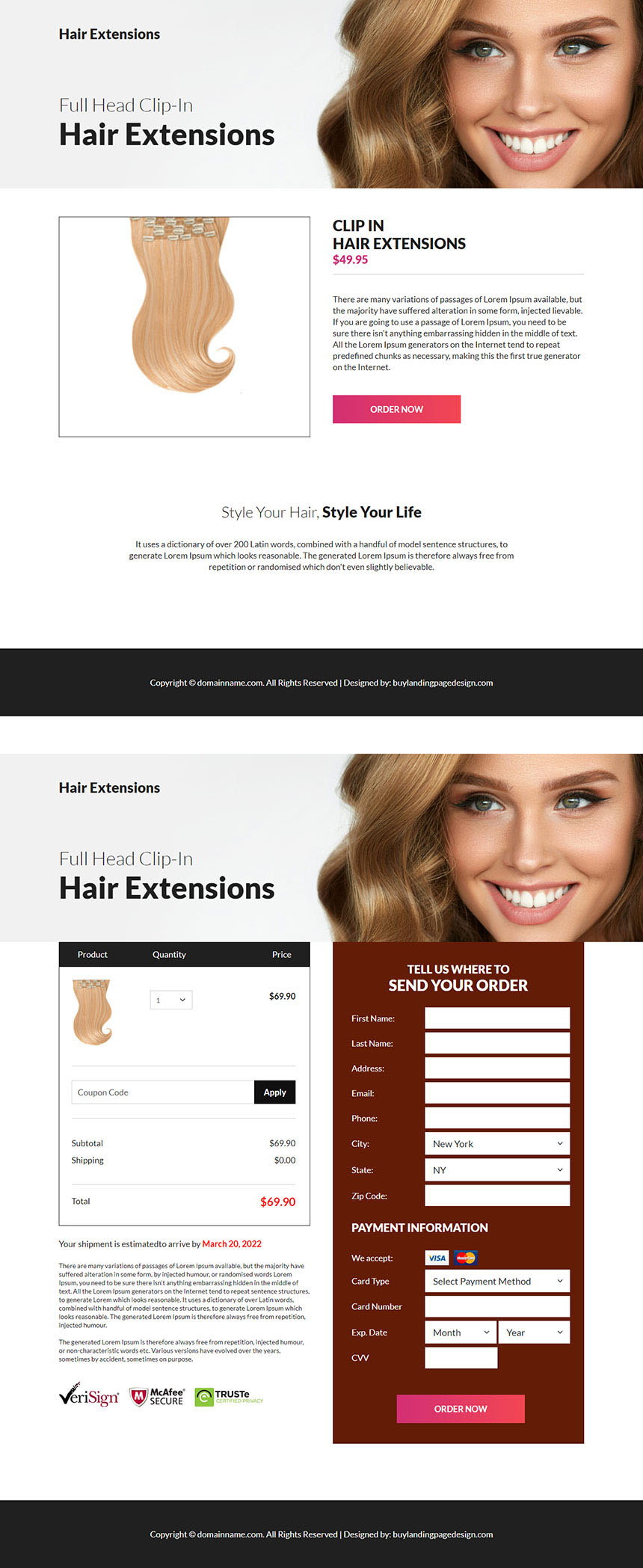 best hair extensions product selling responsive landing page