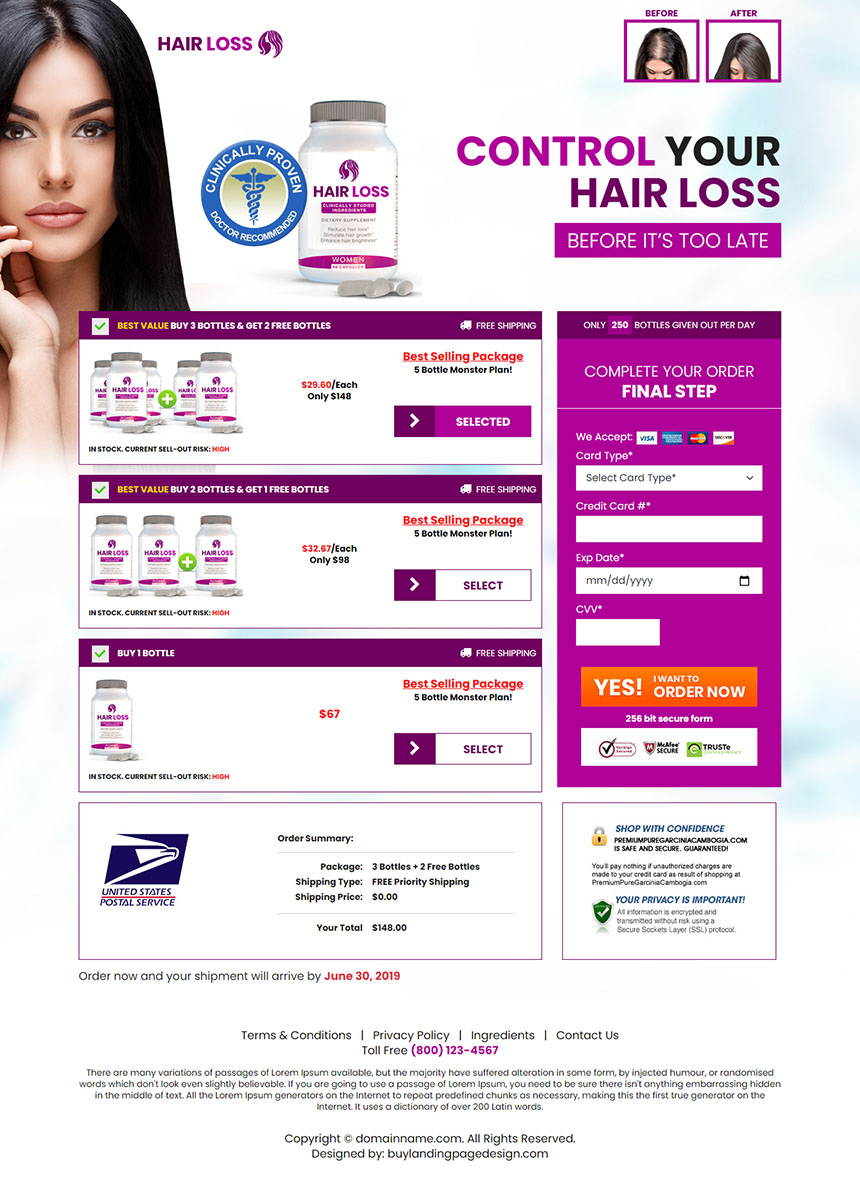 hair loss product ecommerce responsive landing page