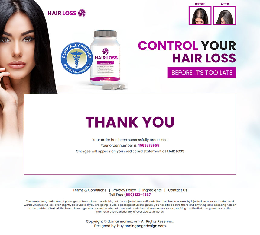hair loss product ecommerce responsive landing page