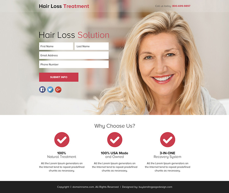 hair loss solution lead gen responsive funnel page design