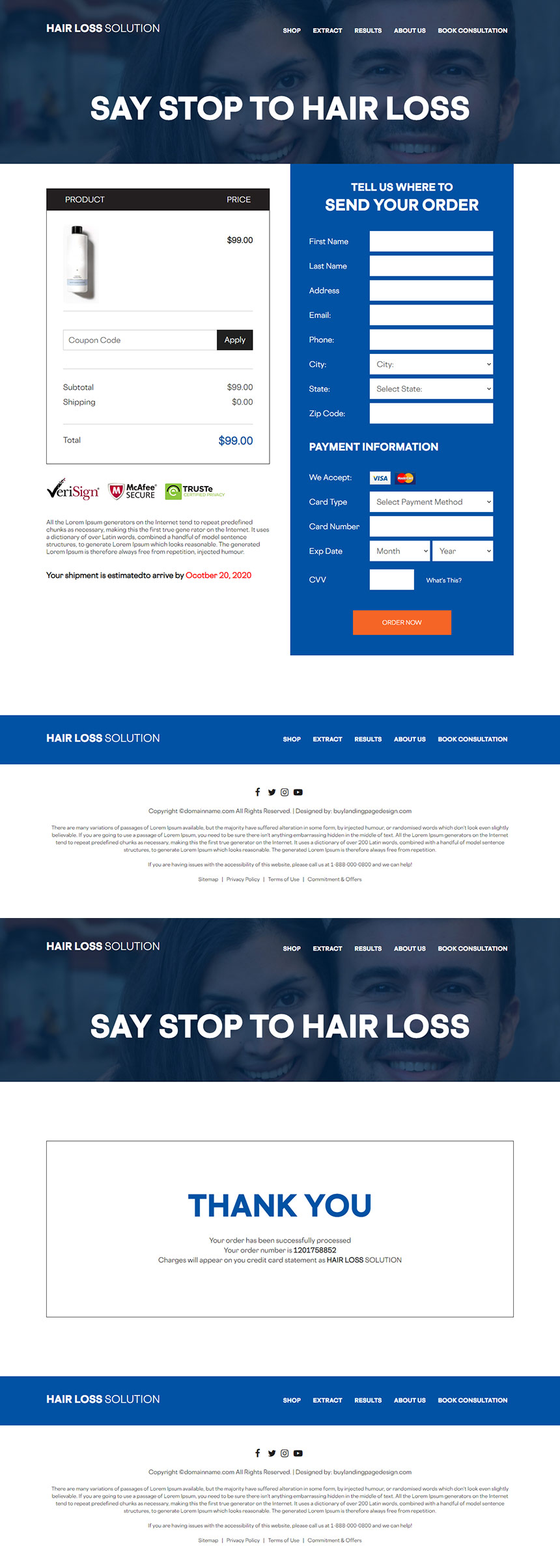 hair loss solution product responsive website design