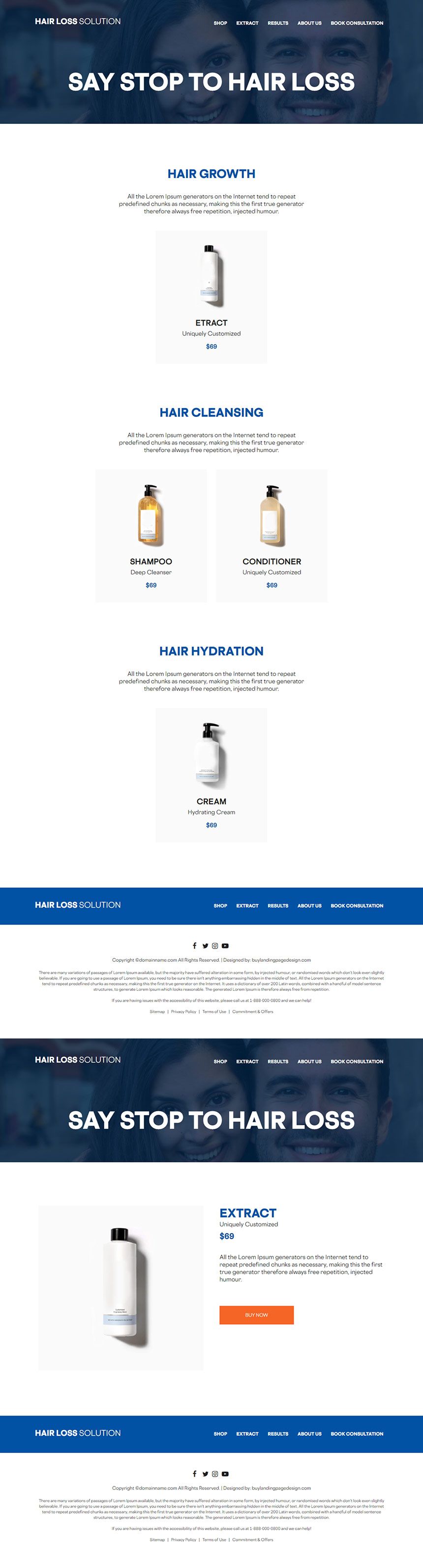 hair loss solution product responsive website design