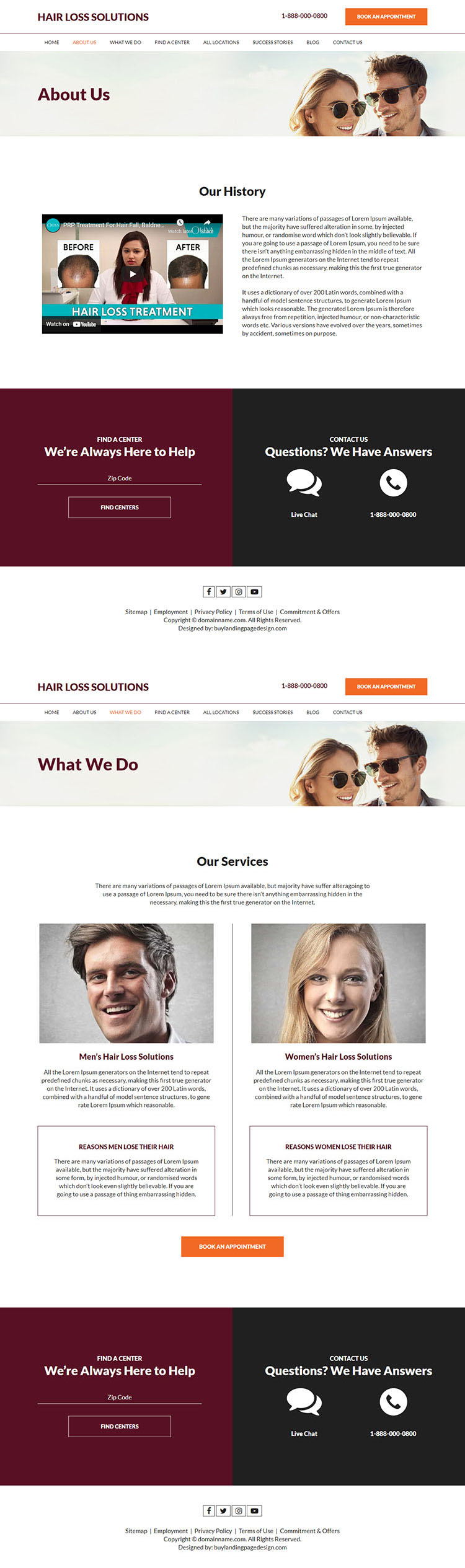 hair loss treatment for men and women responsive website design