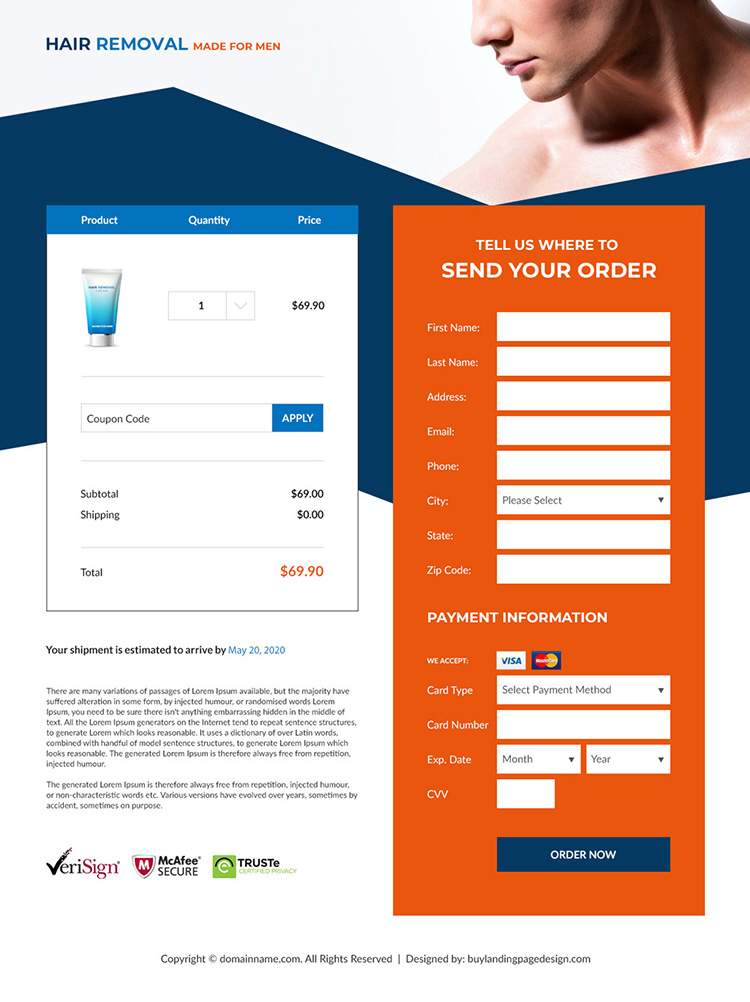 hair removal product for men responsive landing page