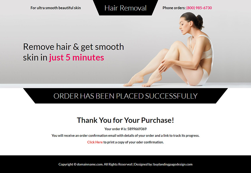 hair removal product responsive landing page