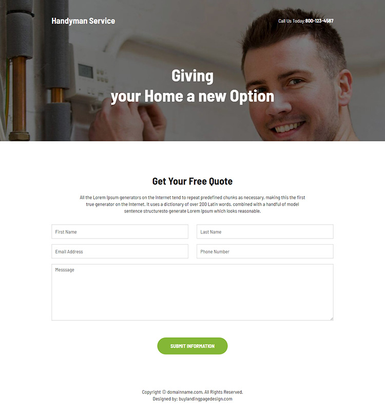 expert handyman services click to call responsive landing page