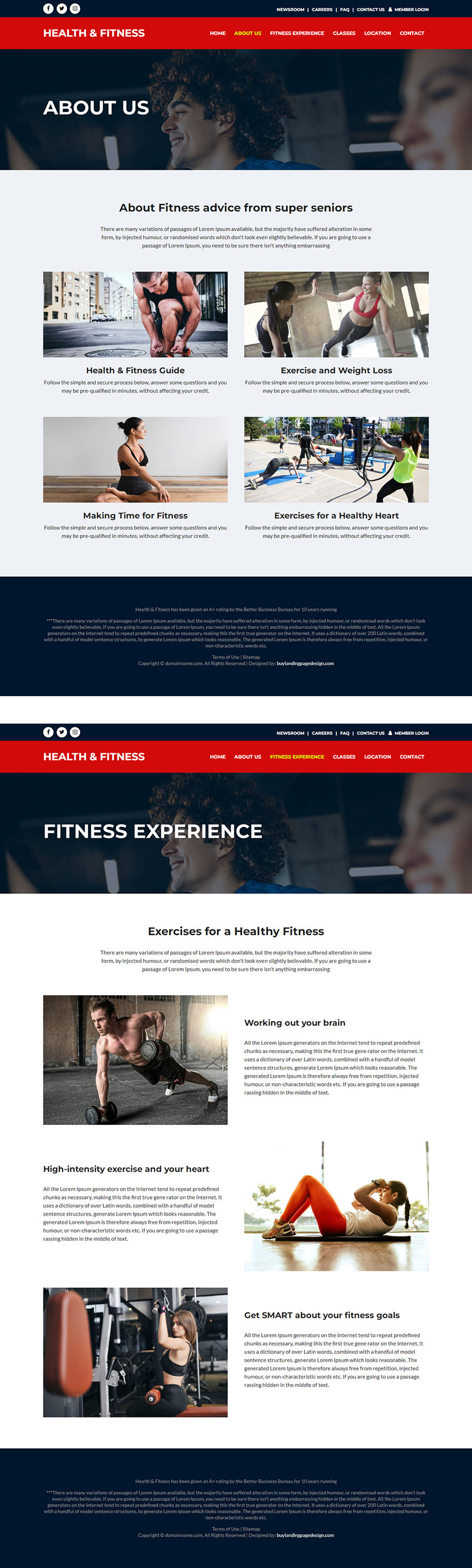 health and fitness center responsive website design