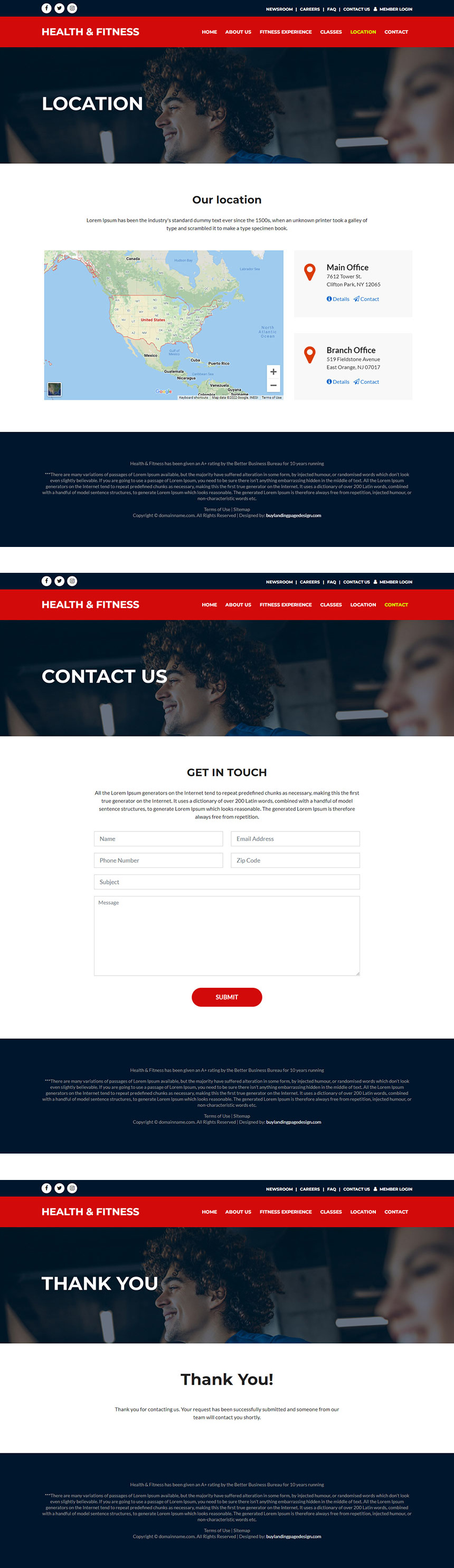 health and fitness center responsive website design