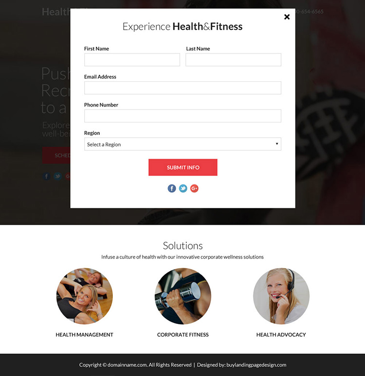 responsive health and fitness lead funnel landing page