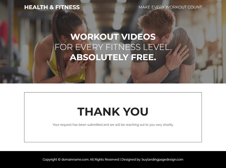 health and fitness club responsive landing page design