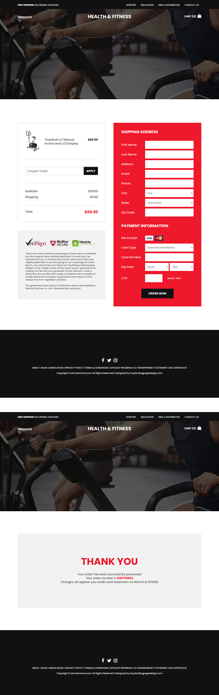 health and fitness products responsive website design