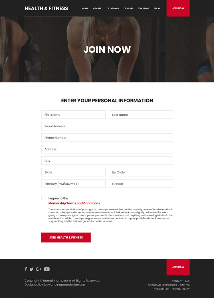 health and fitness training sign up capturing website design