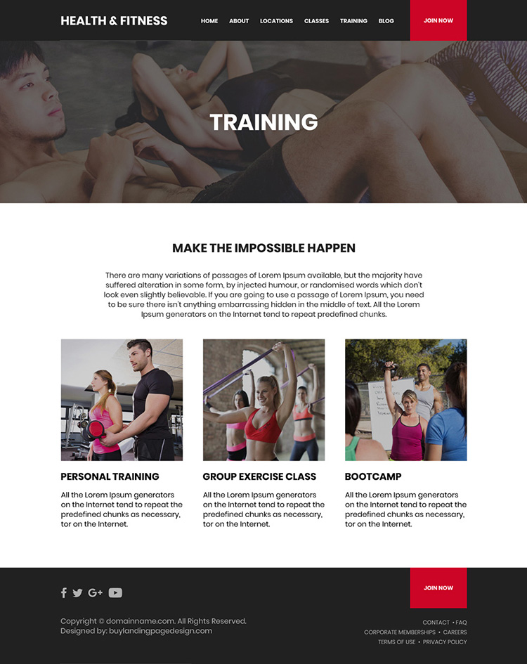 health and fitness training sign up capturing website design