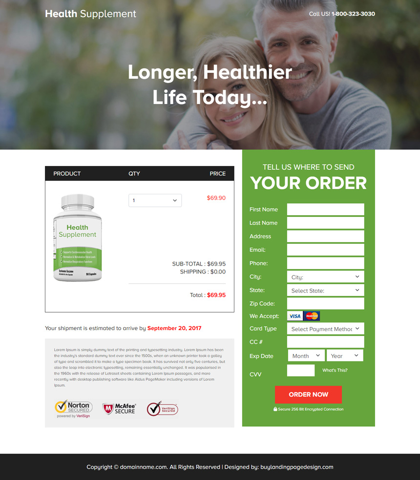 minimal health supplement responsive landing page