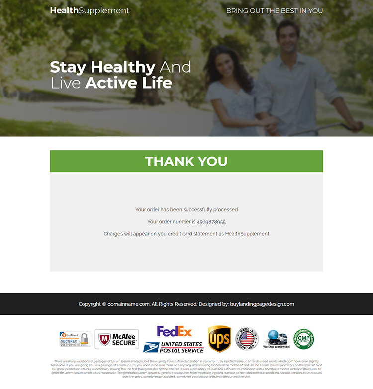 health supplement ecommerce responsive landing page