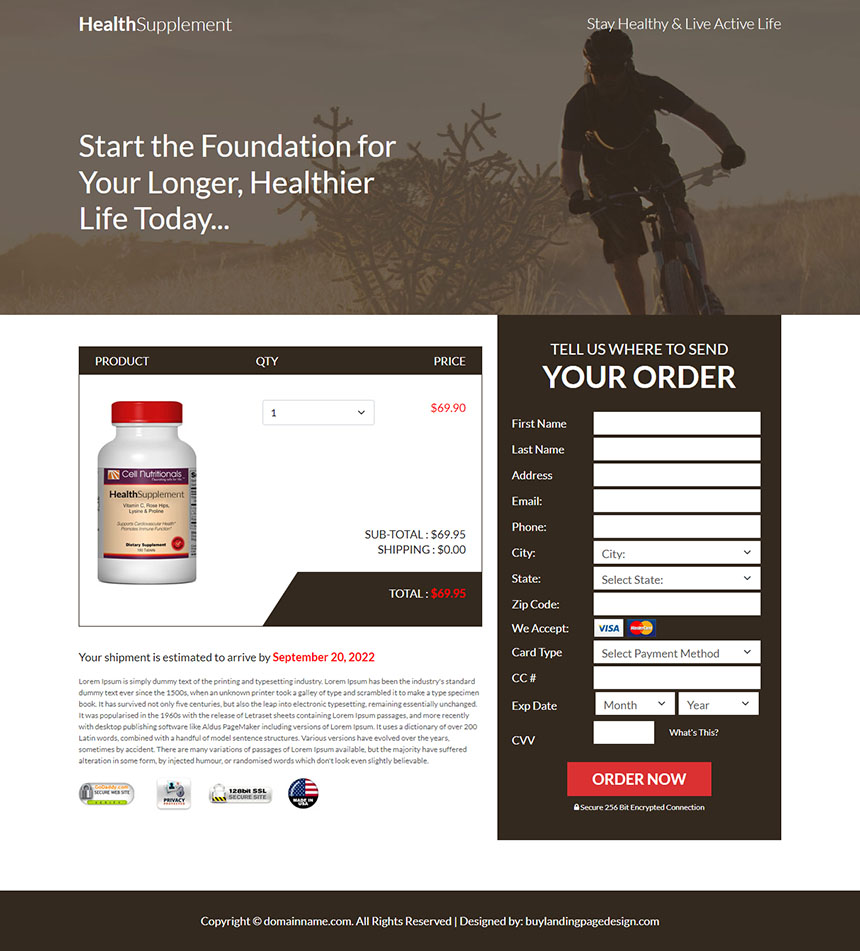 natural health supplement responsive landing page