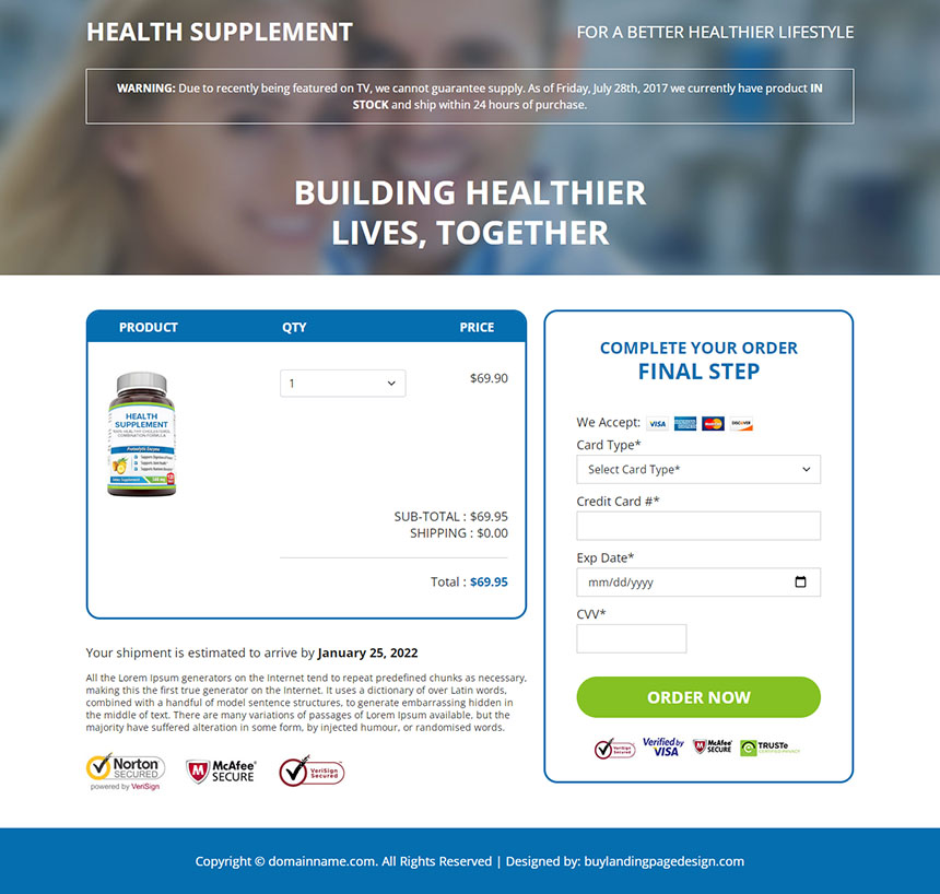 cholesterol supplement responsive landing page
