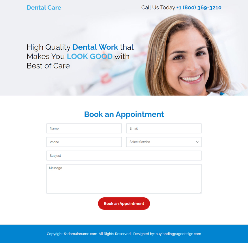 dental care lead capture responsive landing page design