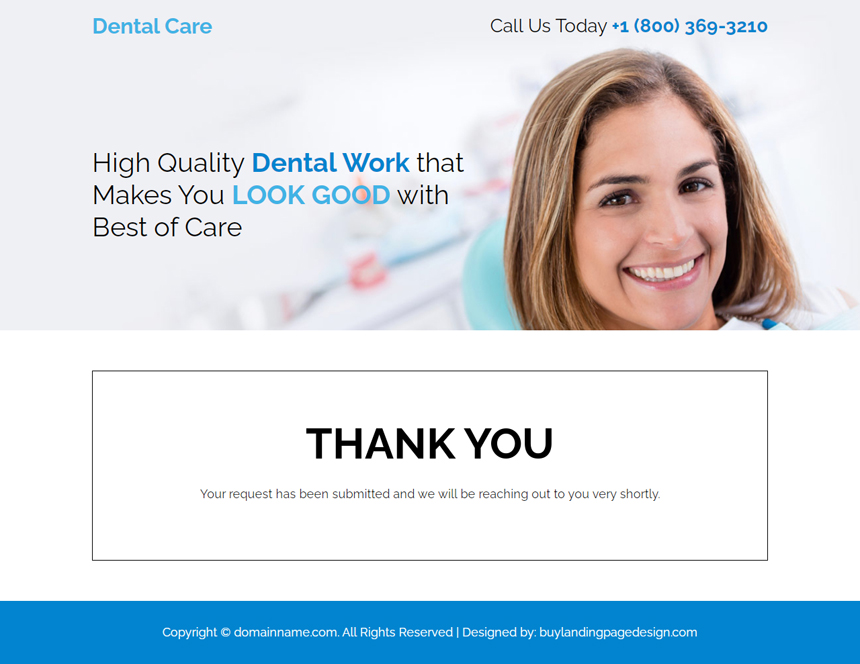 dental care lead capture responsive landing page design