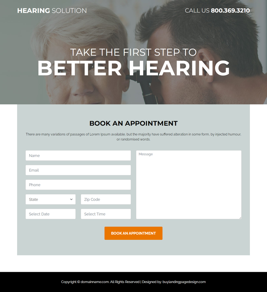 hearing healthcare consultant responsive landing page