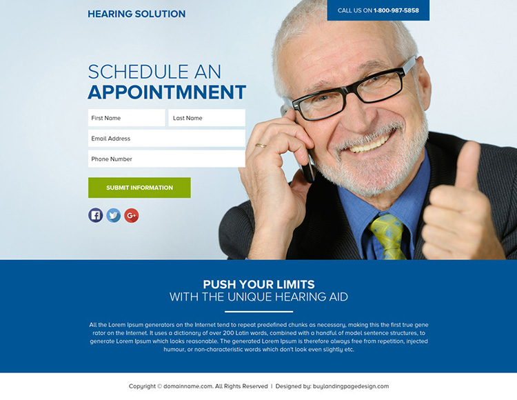 hearing solution lead funnel responsive landing page design