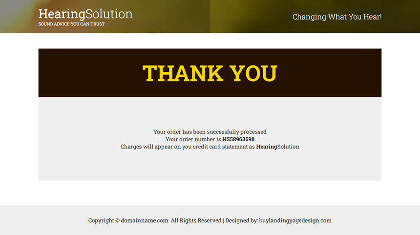 hearing solution product selling responsive landing page